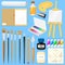 Artist tools watercolor with paintbrushes palette and color paints on canvas for artwork in art studio illustration