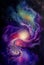 The artist used bright colors of anima, purple, blue, red, gold, and magenta ink to create a deep and swirling galaxy