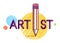 Artist word with pencil instead of letter I, creativity and art concept, vector conceptual creative logo or poster made with