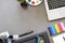 Artist workspace top view a graphic design table with laptop com