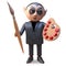 Artistic 3d vampire dracula holding a paintbrush and palette, 3d illustration