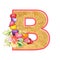 Artistic alphabet, letter B illustration with summer bouquet leaves and flowers, ane hearts, elegant and romantic font