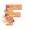 Artistic alphabet, letter F illustration with summer bouquet leaves and flowers, ane hearts, elegant and romantic font