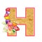 Artistic alphabet, letter H illustration with summer bouquet leaves and flowers, ane hearts, elegant and romantic font