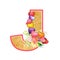 Artistic alphabet, letter J illustration with summer bouquet leaves and flowers, ane hearts, elegant and romantic font