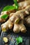 Artistic arrangement of fresh ginger on a rustic wooden table for an inviting scene