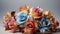 Artistic Arrangement Of Roses With Petals In Gradient Shades Of Blue, Pink, Orange, And Cream