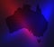 Artistic Australia map, artistic fantasy texture with blue and red lights, colors.