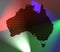 Artistic Australia map, dark fantasy parquet with lights, colors.