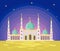 Artistic background with Muslim blue mosque for Ramadan and Eid