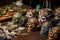 artistic blur of balinese masks in progress