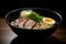 Artistic capture of a mouth-watering shoyu ramen bowl filled with flavorful broth, thin noodles, and tender slices of chashu pork