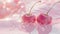 Artistic Cherries in Pink Sparkling Water Wallpaper, generative ai