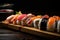 Artistic close-up of colorful sushi rolls with perfectly cooked rice and fresh seafood toppings