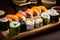 Artistic close-up of colorful sushi rolls with perfectly cooked rice and fresh seafood toppings