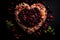 Artistic and creative macro shot of red beans and rice arranged in a heart shape on a black plate