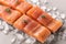 Artistic culinary concept Portioned salmon fillets showcased on ice