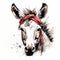 Artistic depiction of a friendly donkey head with a bandana on a white background