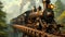 An artistic depiction of a steam train crossing a bridge, capturing the nostalgia and grandeur of an era gone by, A steampunk-