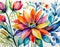 Artistic depictions of flowers in a variety of colors, painted in watercolor