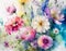 Artistic depictions of flowers in a variety of colors, painted in watercolor