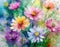 Artistic depictions of flowers in a variety of colors, painted in watercolor