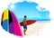 Artistic designed background with surfer.