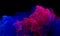 Artistic digital 3d essence, structured substance, cloud or cluster of colorful pink violet blue smoke in deep dark space.