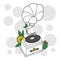 Artistic Doodle Fusion: Gramophone, Vinyl, Yellow Flowers, and Green Leaves Illustration for Versatile Design Projects