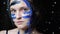 Artistic face paint woman blue warrior makeup