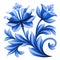 Artistic floral element, abstract folk art, blue flowers illustration