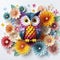 Artistic Fusion: Kirigami Owl and Vibrant Flower Symphony