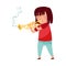 Artistic Girl Character Playing Trombone at Music Lesson Vector Illustration
