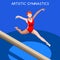 Artistic Gymnastics Balance Beam Summer Games Icon Set. 3D Isometric Gymnast. Sporting Championship International Competition.