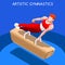 Artistic Gymnastics Pommel Horse Olympic Icon Set.3D Isometric Gymnast.Sporting Championship International Competition.