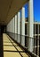 Artistic hallway inside the York Hall building, UCSD building exterior