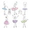 Artistic hand drawn pictures set of theatre theme. Ballerinas dancing