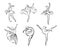 Artistic hand drawn pictures set of theatre theme. Ballerinas dancing. Ballerina dancer with tutu, pose woman in ballet