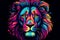 Artistic Head of lion with neon style. Wildlife predator
