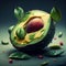 Artistic Illustration AI avocado cut half with exotic pul with mesoamerican ornaments