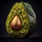 Artistic Illustration AI avocado cut half with exotic pul with mesoamerican ornaments