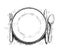 Artistic Illustration or Drawing of Empty Plate, Knife and Fork