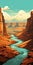 Artistic Illustration Of Grand Canyon River In Dark Beige And Turquoise