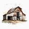 Artistic Impressions: Watercolor Illustration of a Farm old western Barn in a Scenic Landscape