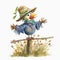 Artistic Impressions: Watercolor Illustration of a Vintage Scarecrow in the Countryside AI Genrated
