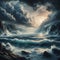 Artistic interpretation of a stormy sea with dramatic waves 