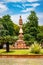 artistic jain red stone holy pillar at morning from unique angle