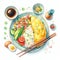 Artistic Japanese food: Culinary Delight in Watercolor Creation