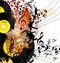 Artistic music background with vinyl record and notes in psyche