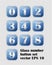 Artistic number set, blue buttons with metallic numbers